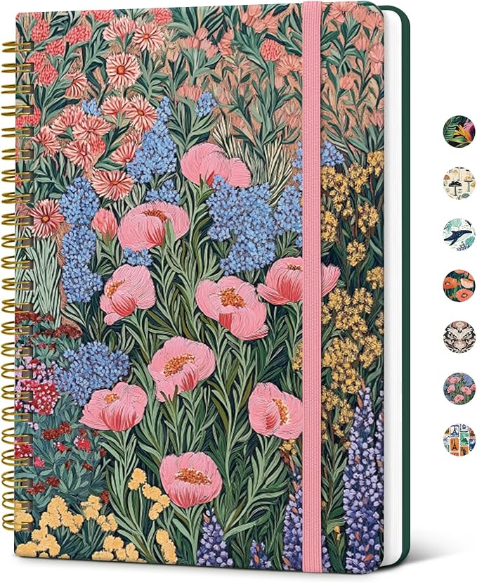 Taja Lined Spiral Journal Notebook for Women, A5 Cute College Ruled Hardcover Notebook for Work & Note Taking, Pretty Journal for Writing, 140 Pages, Blooming Symphony