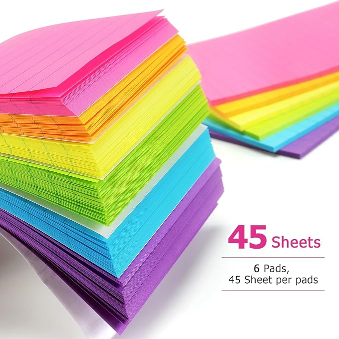 Early Buy Lined Sticky Notes, 4x6 in, 6 Bright Color, 6 Pads, 45 Sheets/Pad | Self-stick Repositionable Design, Great for Lists, Memos, and Daily Organization