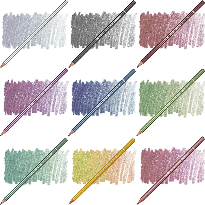 Metallic Pencils,Oil Based Wooden Metallic Colored Pencil Set for Adults Coloring Books Drawing Sketching Art Supplies