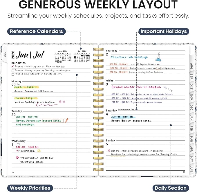 Planner 2026-2027, Academic Year Weekly and Monthly Calender Planner, from Jul 2026 - Jun 2027, Spiral Bound School Planning Book, Perfect for Teacher, Student, Women & Men, A5 (6.3" x 8.5"), Butterfly Grove