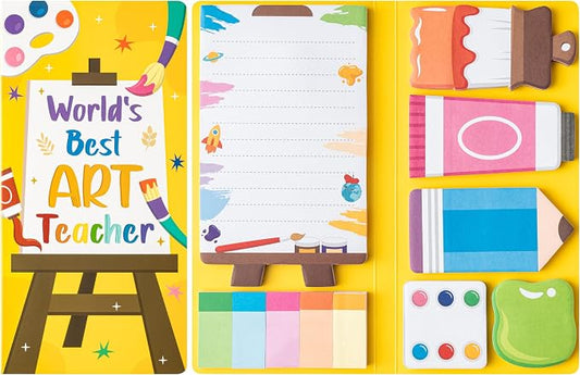 B1ykin Sticky Notes Set - 550 Sheets Memo Writing Pad Art Teacher Design | Self-Stick Notes Pages, Teacher Appreciation Gift, School Office Supplies, World’s Best Art Teacher Design