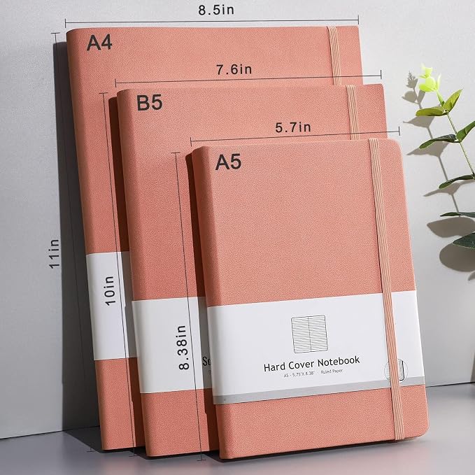 AHGXG Lined Journal Notebook, 320 Numbered Pages, A5 (5.75'' X 8.38'') | Thick Lined Notebook for Note Taking, 100GSM Paper, Leather Hardcover, for Women Men (Pink)