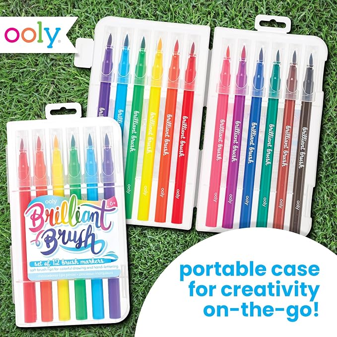 Ooly Brilliant Brush 12 Classic Colors, Calligraphy Pens for Writing & Hand Lettering, Dual Tip Pens for Beginners or Kids Includes 1 Brush & 1 Chisel Tip Pen