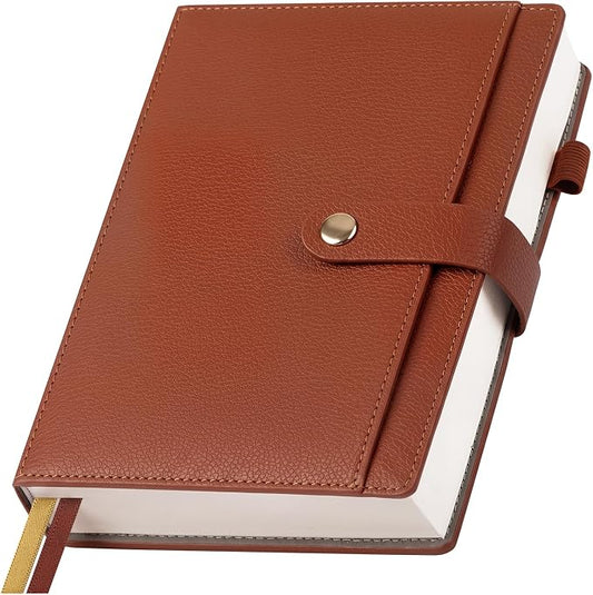 A5 Lined Journal Notebook for Women Men, Hardcover Journals for Writing, 320 Pages 100GSM Thick Paper, Daily Journal Notebook for Work, School, Note Taking, Business, Travel（Brown）