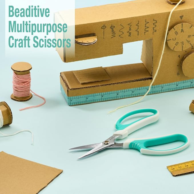 Beaditive Multipurpose Craft Scissors - High-Leverage with Sharp Carbon Steel Blades - Ergonomic Sewing Scissors for Heavy Duty Projects - Office, Scrapbook, Leather Scissors