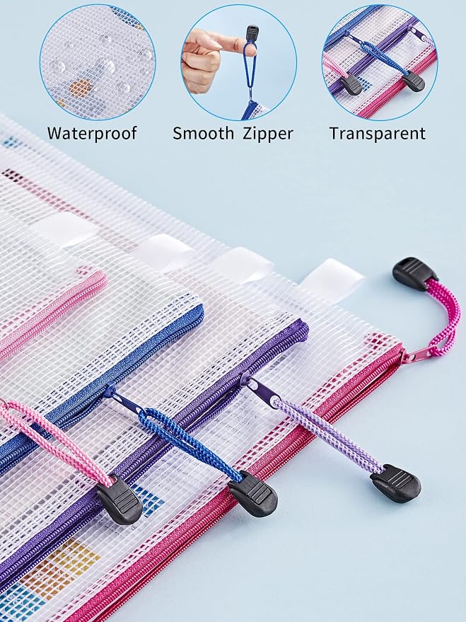 JARLINK 48 Pcs Mesh Zipper Pouch Bags, 8 Sizes Waterproof Zipper Bags | Multi-use Travel Bags for Office, School, Board Game, Puzzles, Cosmetics, Travel Accessories, and Home Organization, 9 colors