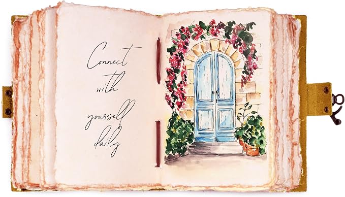 LEATHER VILLAGE Leather Bound Vintage Journal for Women & Men - Book of Shadows - Lock Closure - 200 Pages of Antique Deckle Edges Handmade Watercolor Paper - Green - 7X5 inches