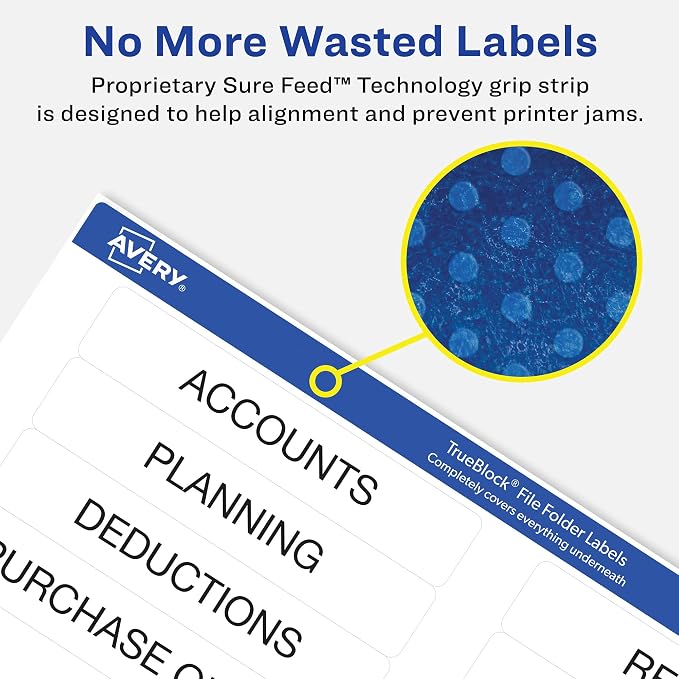 Avery File Folder Labels with TrueBlock Technology, Permanent Adhesive, 2/3" x 3-7/16", Laser/Inkjet, 4-Pack, 150 Labels Total (08593)