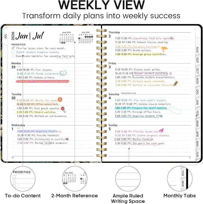 Academic Planner 2026-2027, Weekly and Monthly Calendar Book, July 2026 – June 2027, Hardcover Planner with Tabs, Perfect for Teachers, Students, Women & Men, A4 (8.5" x 11") - Forest Botanica