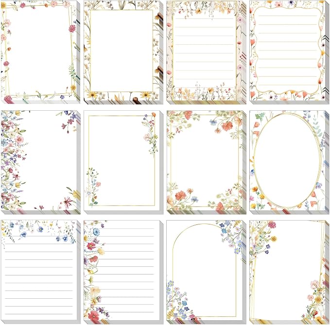 Chiisong 12 Pads Wildflower Sticky Notes Flower Sticky Notes 3 x 4 Inches Colored Adhesive Memo Reminder Decor Vintage Wild Floral Memo Pads Flower Notepads for Journal Office Birthday Gifts