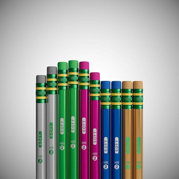 Ticonderoga Wooden Pencils, Pre-Sharpened, #2 HB Soft, Metallic Colors, 18 Count