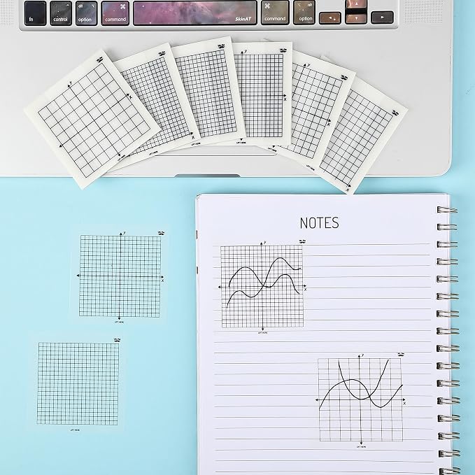 Mr. Pen- Transparent Graph Sticky Notes, 3x3 Inch, 6 Pads, 50 Sheets/Pad | 6 Grid Designs, Square Graph Paper Notes & Fineliner, Waterproof Grid Sticky Note Pads for Math, Study, Journals, Planners