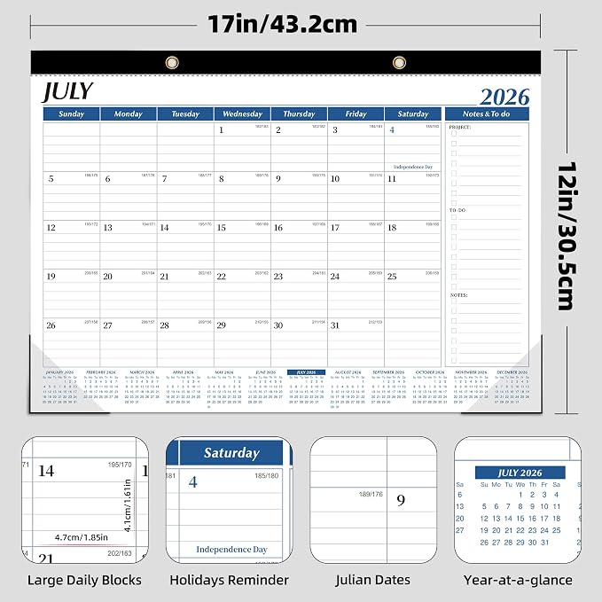 ZTX Desk Calendar 2026-2027,18 Months Calendar from July 2026 to December 2027,17" x 12" Large Calendars 2026-2027 Monthly Planner with Plastic Cover for Teacher Home Desk Top