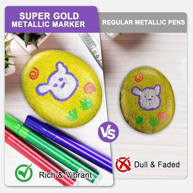 IVSUN Metallic Markers, 18 Colors Glitter Acrylic Gold Paint Pens | Super Golden Markers for Black Paper, Rock, Glass, Wood, Scrapbooking, Photo Albums, Card Making, DIY Crafts Supplies