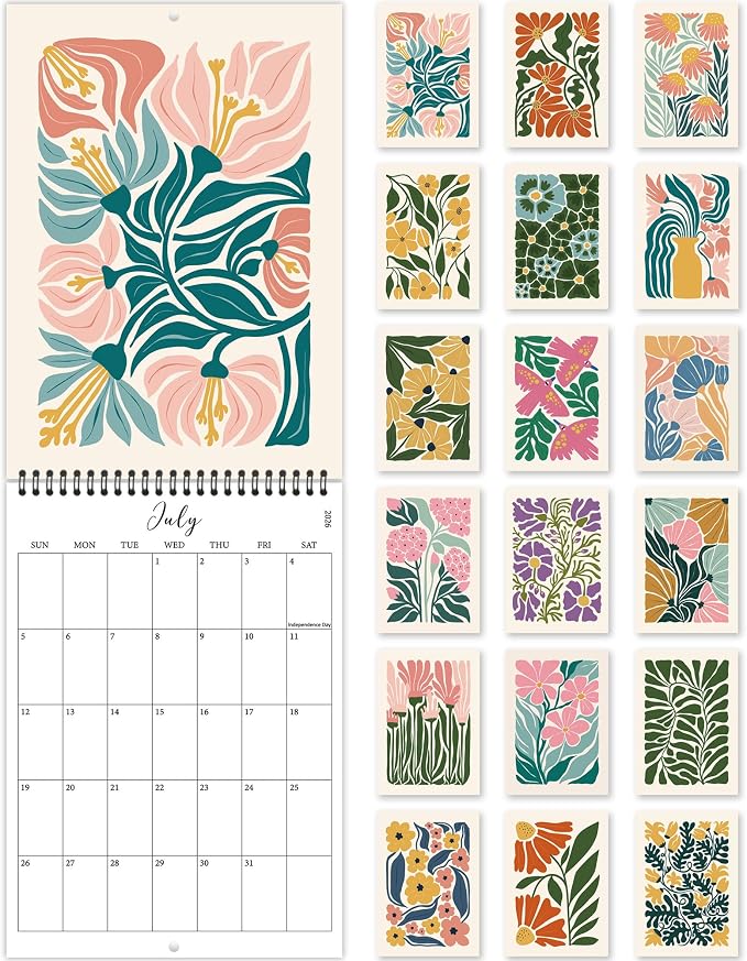 2026-2027 Wall Calendar Art Floral, 18 Months Wall Calendar from July 2026 - December 2027, Unique Modern Hanging Monthly Calendar for Home Office Decor, 8.2" x 23" Open