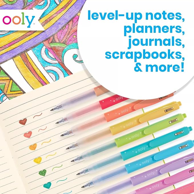 Ooly Oh My Glitter Gel Pens, Set of 4, Retractable | Ages 6+, Retractable, Cute School and Art Supplies for Girls, Planner Pen with Comfort Grip, for Decorations and Office Use