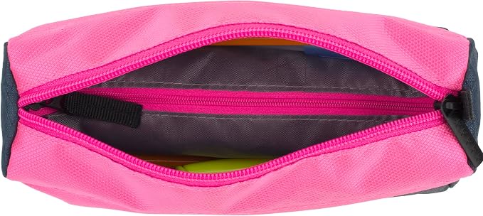 Five Star Pencil Pouch, Pen Case, 9-Pocket Zipper Pouch, Storage Organizer for School Supplies Earbuds Chargers Cables Makeup, Navy/Pink (505600B-ECM) (Pack of 12)