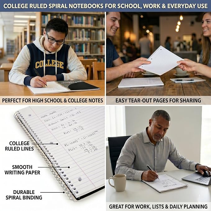 Trail maker Bulk Notebooks (50 Pack), One Subject Notebooks College Ruled, 140 Pages (70 Sheets),Spiral Bulk Notebooks for Kids, School Supplies, Journaling, Note Taking, Students, and Work