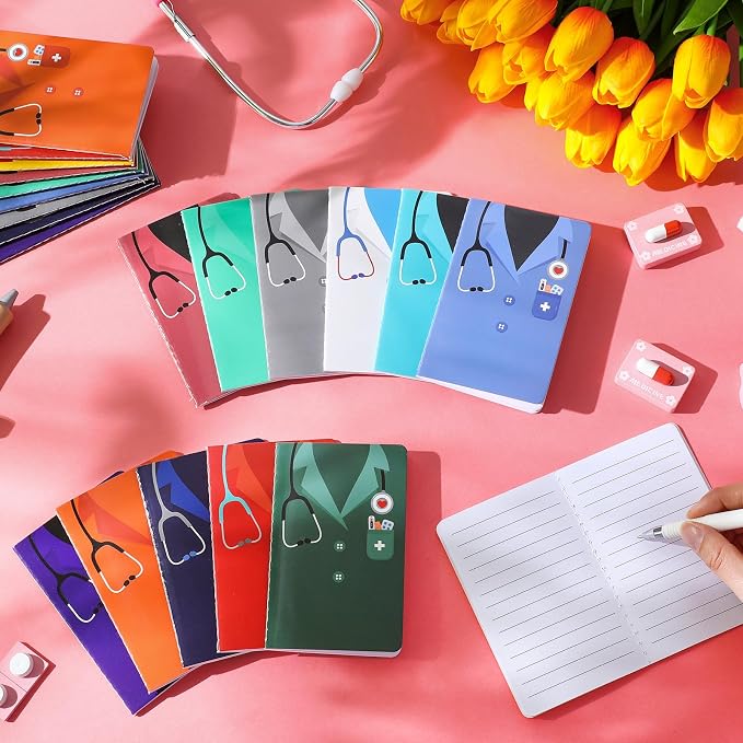 Nezyo 24 Pieces Nurse Mini Notebooks Nurse Appreciation Pocket Notepads Thank You Nurse Memo Pads for Women Men School Nurse Week Birthday Graduation Retirement Gifts Supplies Decoration, 12 Styles