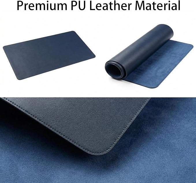 Desk Pad, 22.85'' x 26'' PU Leather Non-Slip Desk Mat Mouse Pad for Desktop, Waterproof Laptop Computer Writing Mat for Office, Home, Work, Dark Blue