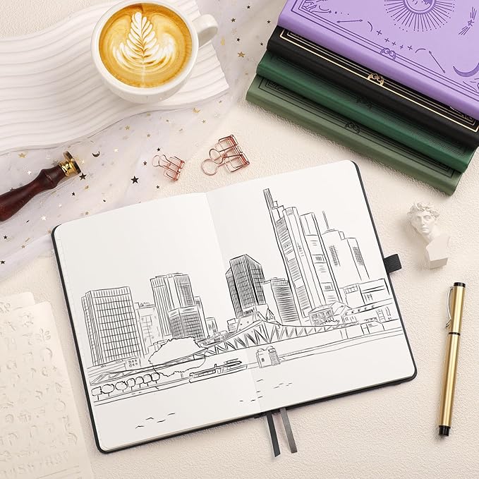 Blank Journal Notebook for Women Men, 192 Pages, A5 (5.7'' x 8.3'') | Hardcover Leather Notebook with 100GSM Thick Paper for Traveling, Sketching, Drawing, Painting (Black)