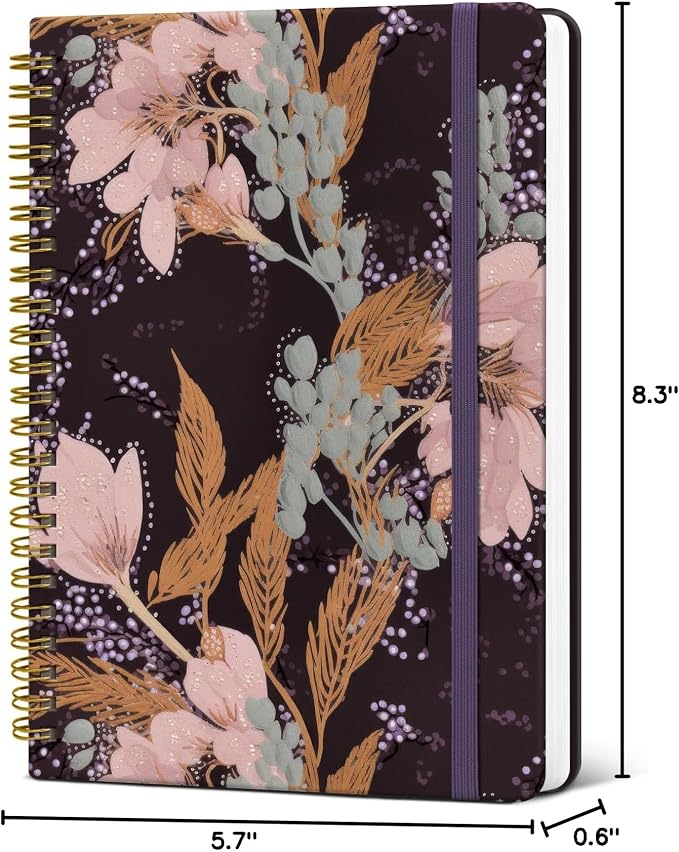 ZOTIA Lined Spiral Journal Notebook for Women, A5 College Ruled Journals for Writing, Hardcover Notebooks for Work, Note taking and Office School Supplies,140 Pages - Lineage Flora