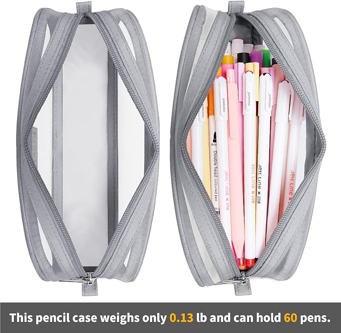 Fancy Forest Clear Mesh Pencil Case, Large Capacity Pen Case for School Exam & Students