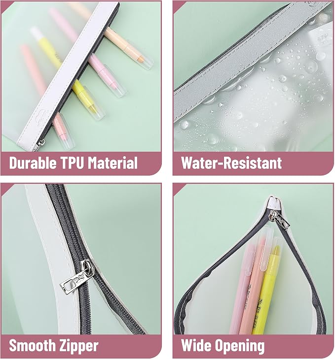Mr. Pen- Clear Pencil Pouch, 8.50"x4.25", 3 Pack, Durable TPU Material | Medium Water-Resistant Pencil Bags with Smooth Zipper, Multipurpose Clear Pouch for Stationery, School, Office