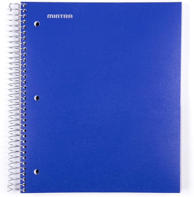 Mintra Office Durable Spiral Notebooks, 5 Subject (Blue, Wide Ruled 1pk)
