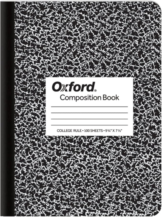 Oxford Composition Notebook, College Ruled Paper, 9-3/4" x 7-1/2", Black Marble Covers, 100 Sheets, 1 Book (63796)