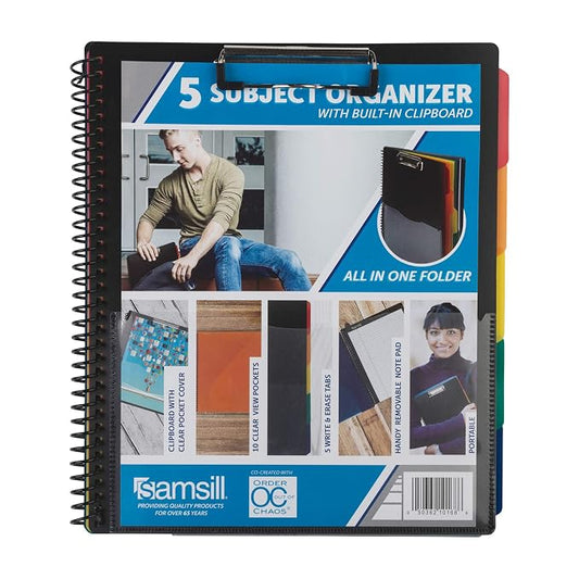 Samsill Spiral Folder Organizer - 5 Dividers & 10 Pockets with Notepad & Clipboard, Multi Pocket Color Cordinated Folder Binder with Customizable Tabs, Document Organizer (Basic)