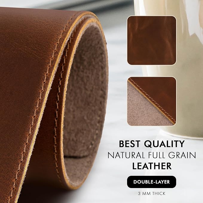 ELIZO Leather Desk Pad Set Real Leather Desk Mat Thick (3mm) Double Layer (32x16) Cover Blotter Desk Protector Large Computer Mat for Keyboard Mouse Pad Table Laptop Mat Office Accessories Antique