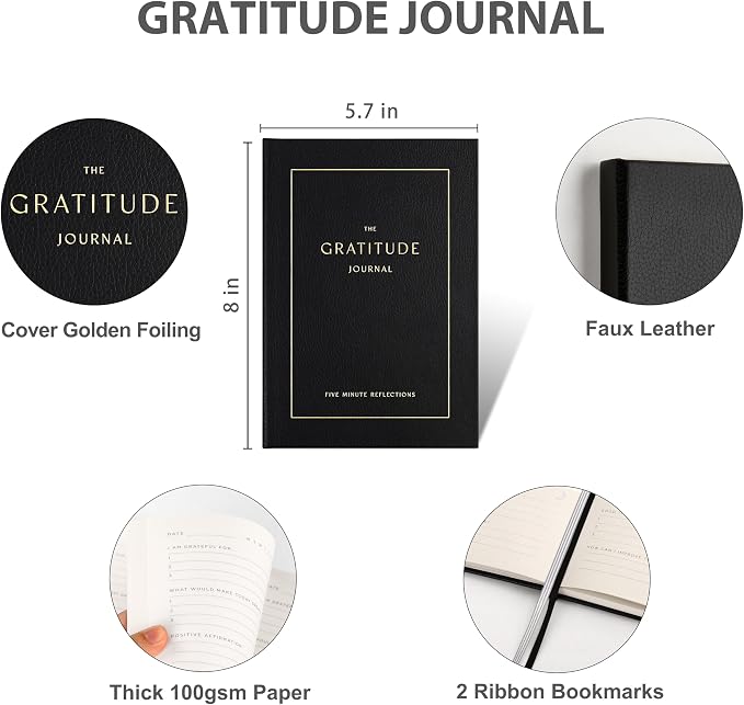 &And Per Se Gratitude Journal – 5 Minute Daily Practice for Women with Prompts & Quotes – Undated Mindfulness & Happiness Notebook (Bold Black)