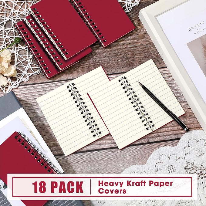 Jutom 18 Pcs Small Spiral Notebooks Memo Pads 3x5 Bulk Small Pocket Notepads Back to School Supplies Mini Notebook with Lined Mini Journals for Office & Work, 120 Pages (Red)