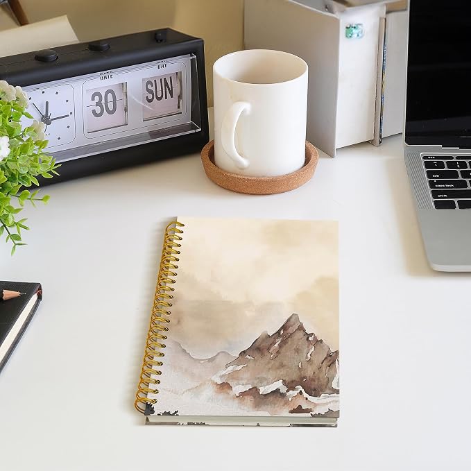 Watercolor Mountain Landscape Spiral Notebook, Gifts for Nature Lovers Journal, Travel Journal Notebook, Gifts for Travelers Women Men, 5.5x8.3 Inch