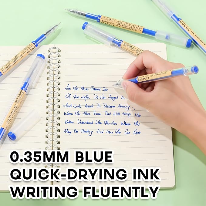 Japanese Style Blue Gel Ink Pens, 0.35mm Extra Fine Point, No Smudge Quick Drying, Japanese Ink Pen for Journal Planners, Thin Notebook Paper, Office School Supplies, 12 Pack, Writing Drawing