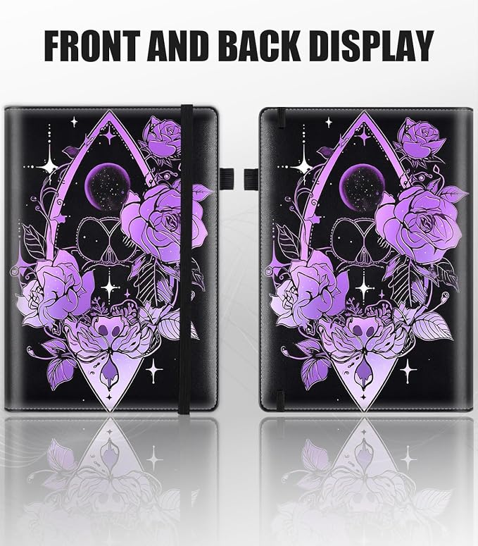 Hardcover Executive Notebooks, A5 PU Leather Lined Journal Notebook, 200 Pages Thick Paper Subject Notebooks for School,Work,Home Writing Business Notebook, Diary Book ， Purple Flower