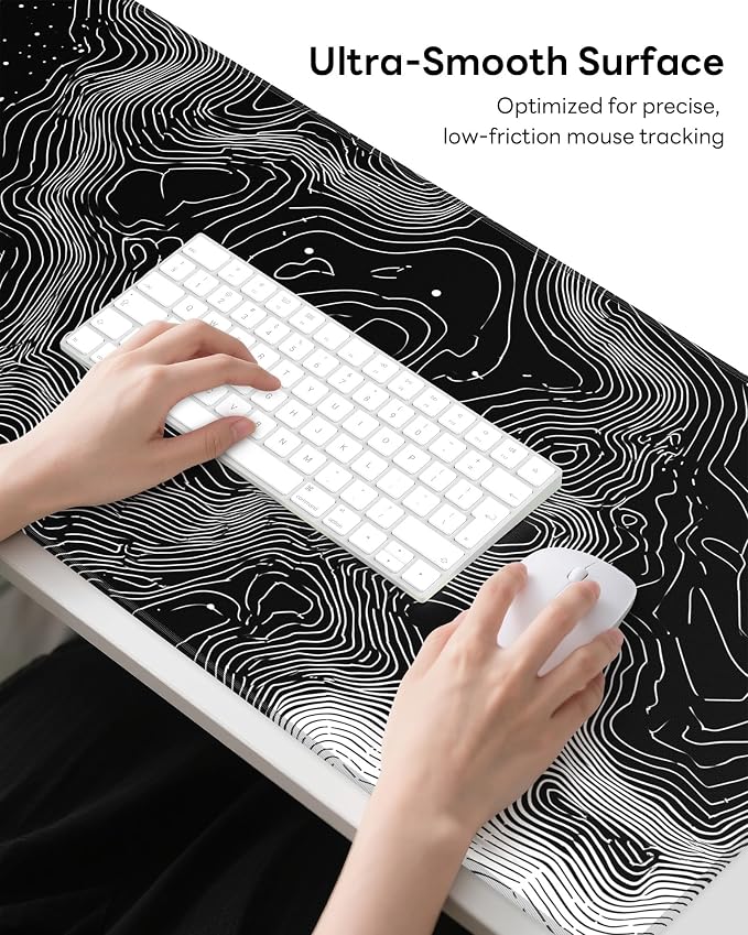 XL Gaming Mouse Pad, 31.5x15.7'' Large Desk Mat with Anti-Slip Rubber Base & Stitched Edges for Gaming, Office, Home, Linear Map