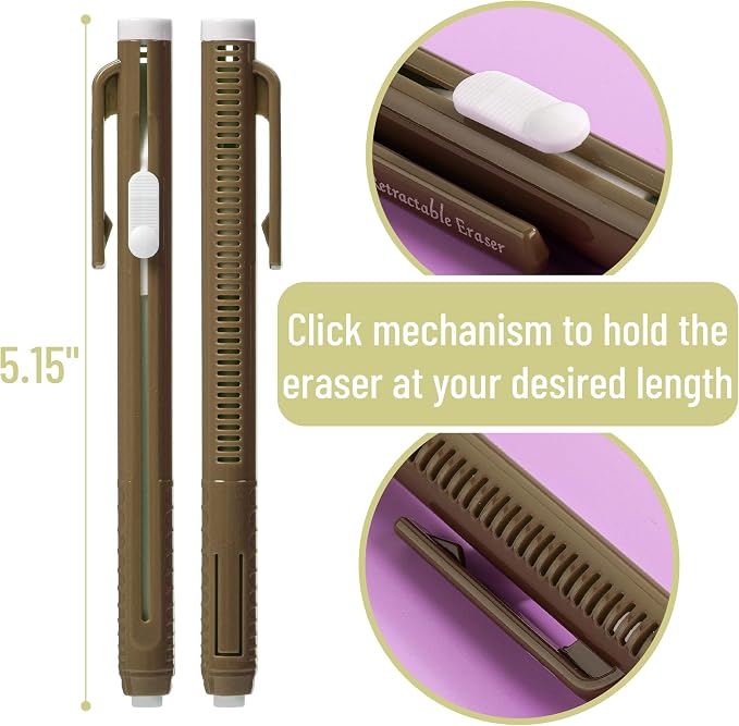 Mr. Pen- Retractable Mechanical Eraser Pens, 6 Pack, Earthy Colors | Latex-Free Precision Pencil Erasers for Artists, Students, Drawing, Sketching & Drafting