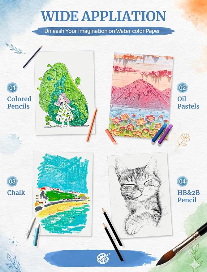 168 Sheets 5x7 Watercolor Paper Bulk, Cold Press Watercolor Paper 5x7, 110 LB/230 GSM Water Color Paper 5 x 7, Watercolor Paper Pad for Kids Adults, Art Paper for Painting, Sketching, Acrylic, Gouache