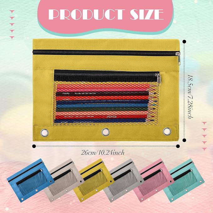 Zhehao 100 Pcs Zipper Binder Pencil Pouches:3 Ring Binder Pencil Pouches with Zipper Window Bulk Clear Pen Bags Case for Office School Classroom Supplies