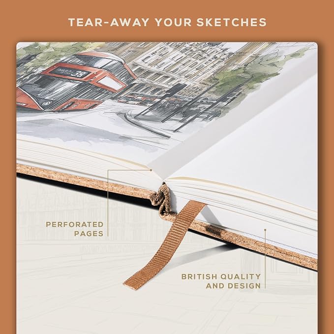 Beechmore Books A4 Mixed Media Sketchbook - 8.5"x11" Hardcover Lay-Flat Art Journal, 160 GSM / 98 lb Professional Ivory Paper, 156 Perforated Pages, Gift Box, Ink, Drawing and Light Watercolor