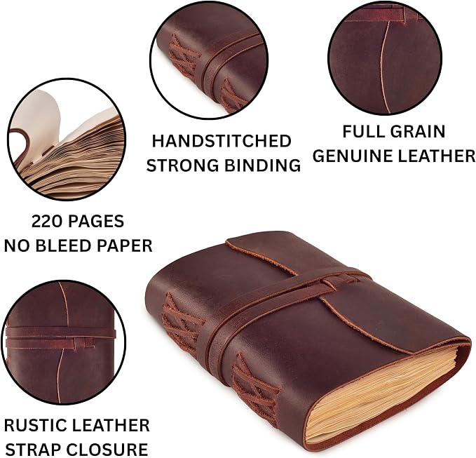 LEATHER VILLAGE Leather Bound Journal - Fuchsia, 11.5"X8.50", 220 Pages - Vintage Blank Paper Diary for Writing, Drawing, Sketchbook, and Travel Notebook - Ideal for Women and Men