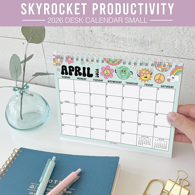 Small Desk Calendar 2026-2027 Standing Flip - 18-Month 2026 Desk Calendar Small for Home, Office & School, Standing Desks Calendars 2026-2027, Mini Desks Calendars, Back to School Teacher Gifts