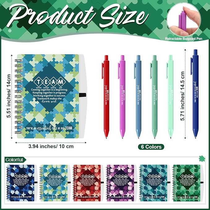 Tenceur 24 Sets Team Appreciation Gifts Bulk Employee Inspirational Puzzle Spiral Notebook Ballpoint Pen Back to School Thank You Gift for Team Staff Coworker Teacher Volunteer Office Party Favors