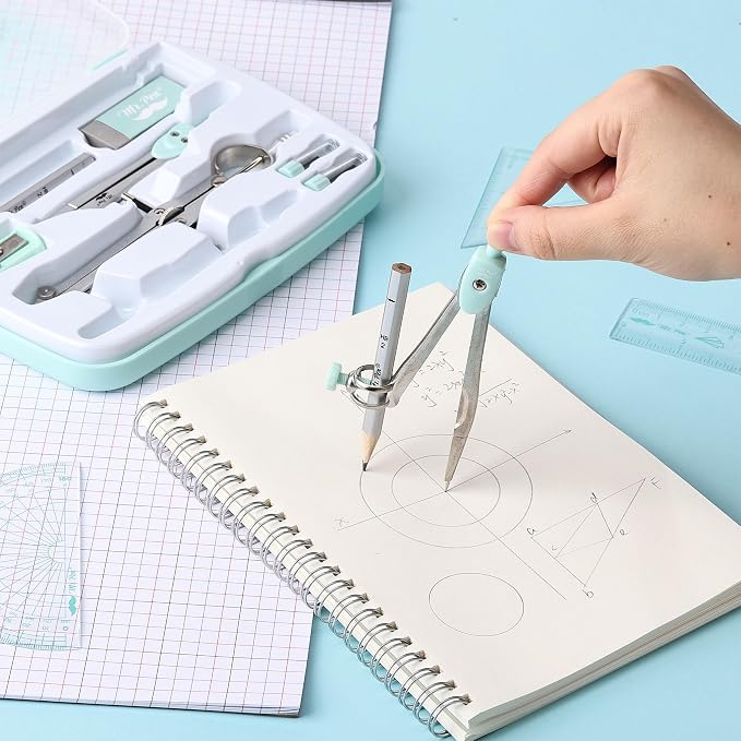 Mr. Pen- Geometry Set, 13 pcs, 3 Metal Compasses, Protractor, 6" Ruler | 45° & 30°/60° Set Squares, Pencils, Lead Refills, Sharpener & Eraser for Math, Drafting & Classroom Use | 45° & 30°/60° Set Squares, Pencils, Lead Refills, Sharpener & Eraser for ...