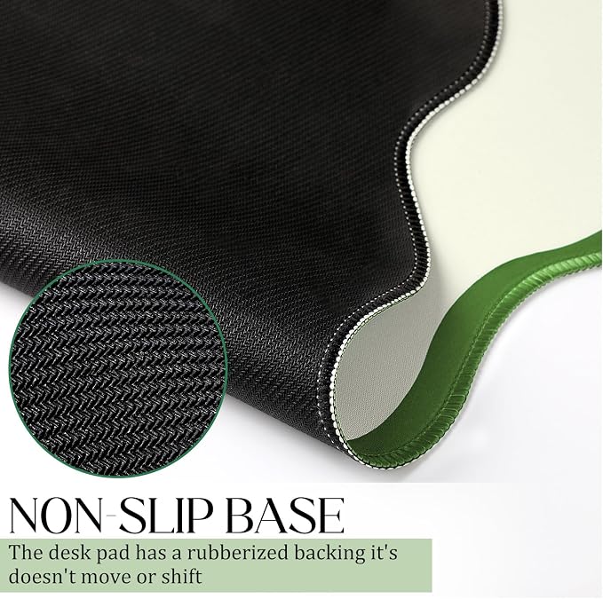 Hahafelt Scalloped Desk Mat Large Desk Pad Cute Coquette Table Mat Back to School Preppy Table Make up Pad Nonslip Graduation Gift with Stitching Waterproof Gaming(Green,23.6 x 13.8 Inches)
