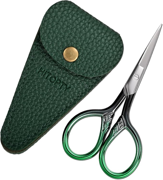 Small Sharp Scissors for Women Men Eyebrow Hair Beauty Grooming | All Purpose Tiny Travel Kit, for Beard, Moustache, Eyelash, Sewing, Embroidery, Detail Thread Paper Cutting with PU Cover