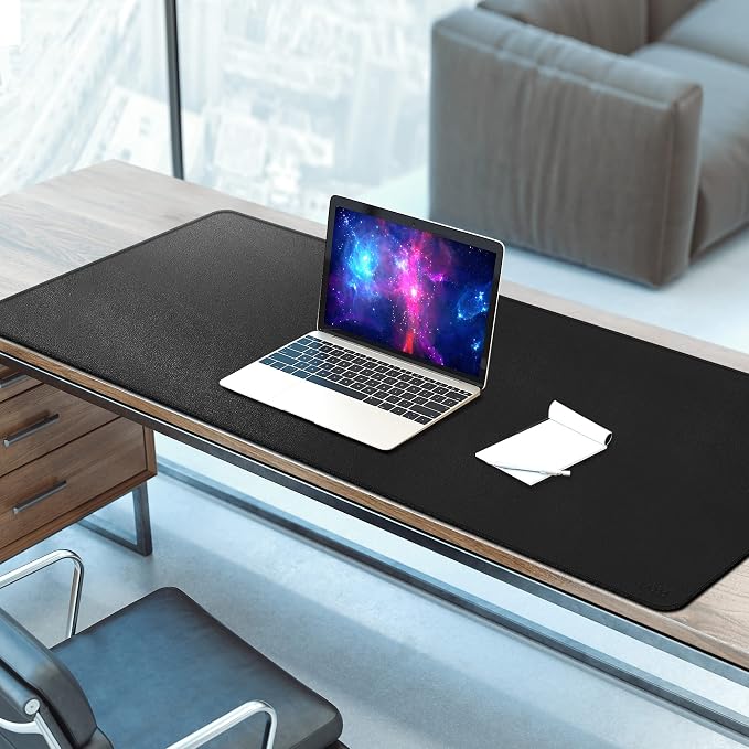 Vyaaa PU Leather Desk Mat 63"x24" Waterproof Non-Slip Large Desk Pad Mouse Blotter (Black)