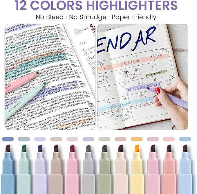Cute Pencil Case With Supplies, 39 PCS Aesthetic Stationery Set with Pencil Pouch, 6 Black Ink Gel Pens, 12 Highlighters, 5 #2 HB Pencils, 4 Mechanical Pencils, Back to School Supplies - Light Purple